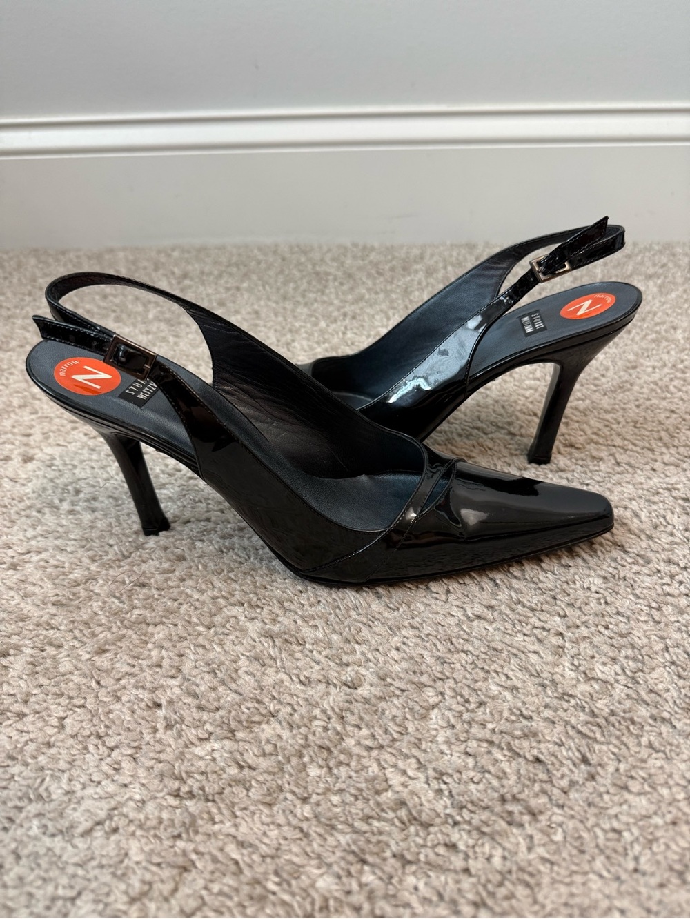 Stuart Weitzman Slingback Stiletto Heels Patent Leather Black 7.5 Narrow